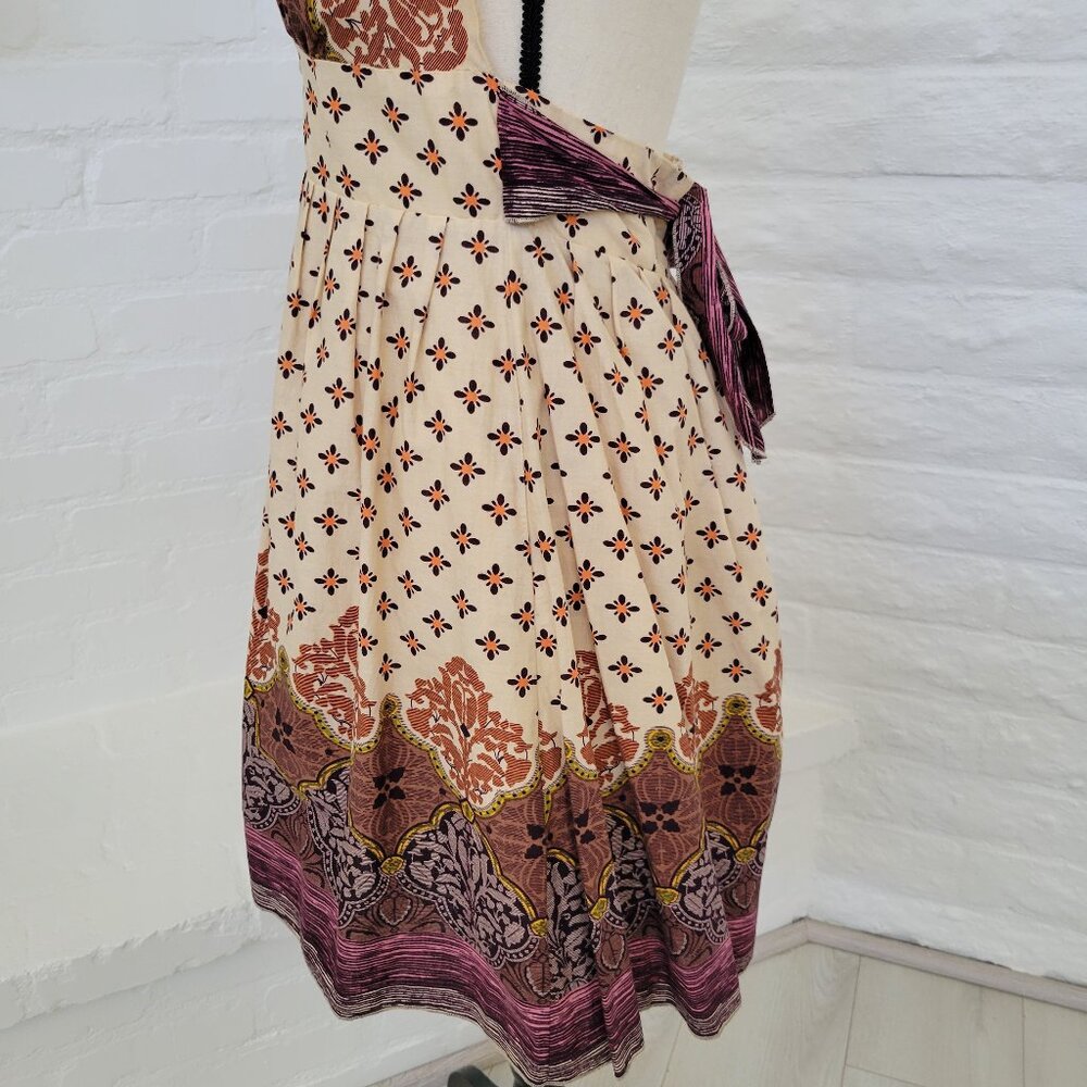 Women's Halter Dress Small Ivory Beige Paisley Floral Plunge Neckline Backless - Picture 6 of 9
